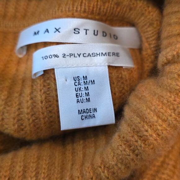 Max Studio 2 Ply Cashmere Mustard Cowlneck Pullover Sweater Size Medium Oversize - Picture 6 of 6